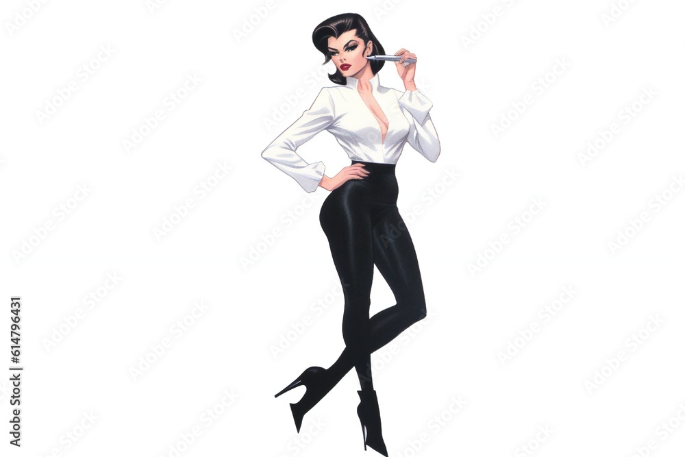 Frigid tall sleek beautiful secretary cosplaying showing stiletto high heels and her legs on white background Frigid tall sleek beautiful secretary cosplaying showing stiletto high heels and her legs on white background