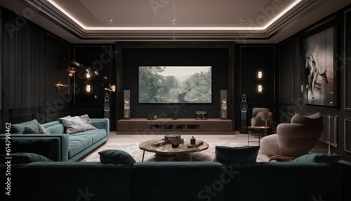 Luxury home theater room,Living room. 3d rendering © Eli Berr