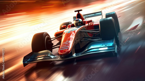 Racing car at high speed. Racer on a racing car passes the track. Motor sports competitive team racing. Motion blur background.