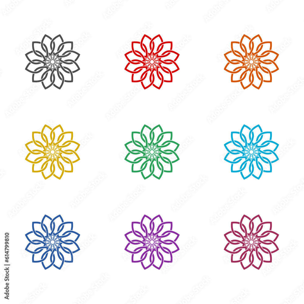 Mandala icon isolated on white background. Set icons colorful Mandala icon isolated on white background. Set icons colorful