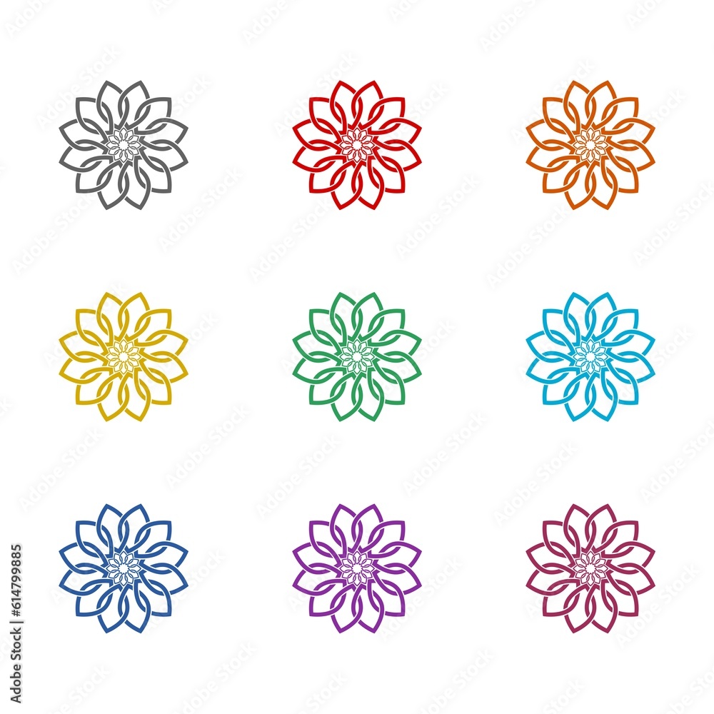 Mandala icon isolated on white background. Set icons colorful Mandala icon isolated on white background. Set icons colorful