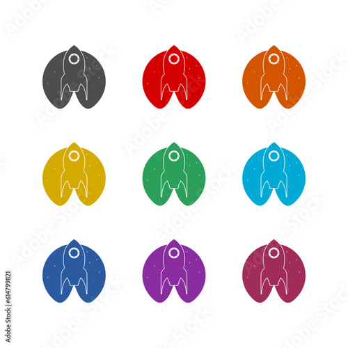 Rocket circle logo icon isolated on white background. Set icons colorful