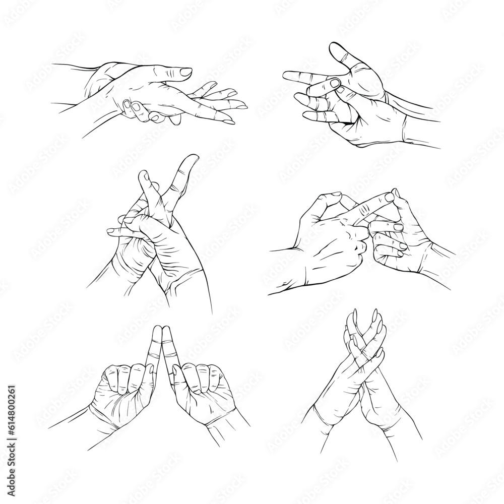 Set two hand collection drawn gesture sketch vector illustration line art Set two hand collection drawn gesture sketch vector illustration line art