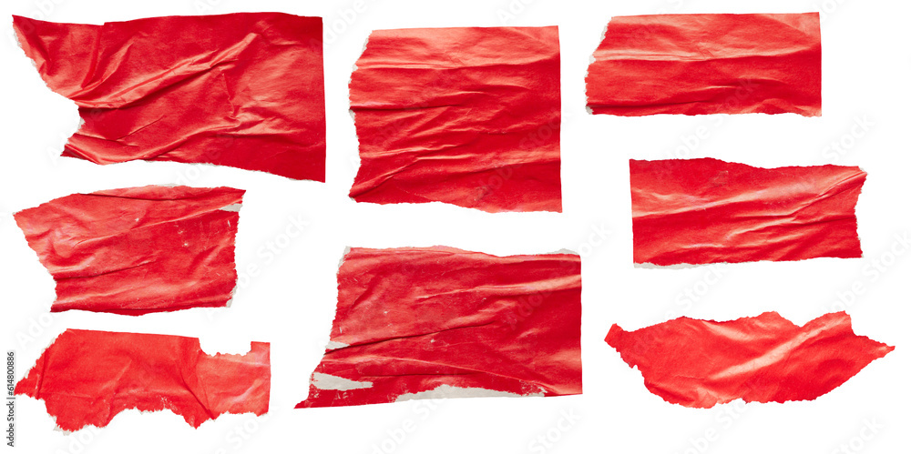 piece of red paper tear set isolated on white background piece of red paper tear set isolated on white background