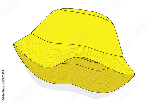 Blank Yellow Bucket Hat Template On White Background, Vector File