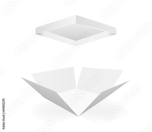 White empty box with an open lid on a White background.
