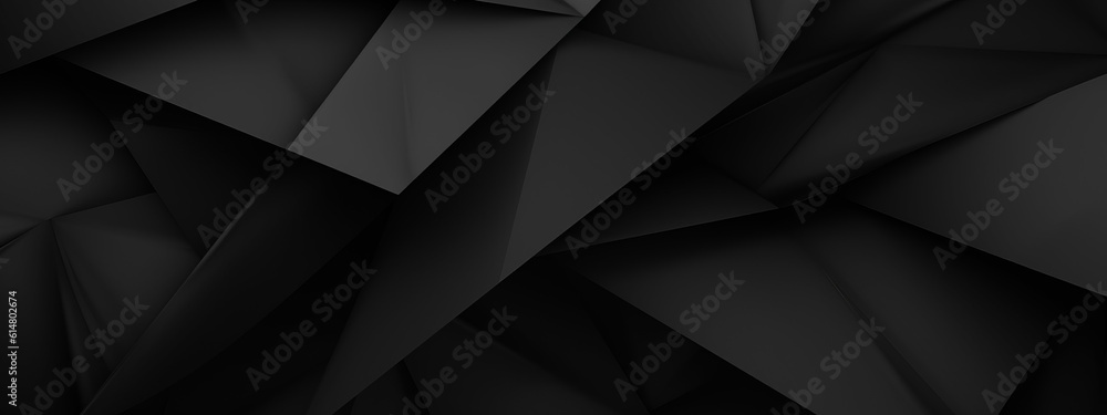 Abstract texture dark black gray grey background banner panorama long with 3d geometric triangular gradient shapes for website, business, print design template paper pattern (Generative Ai). Abstract texture dark black gray grey background banner panorama long with 3d geometric triangular gradient shapes for website, business, print design template paper pattern (Generative Ai).