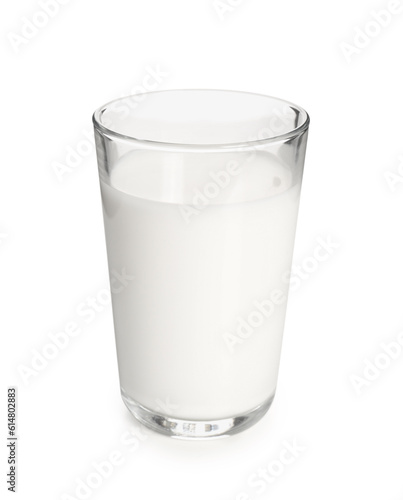 Glass of milk on white background