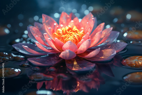 magic lotus flower on the surface of the water, glow, sparkles. ai generative