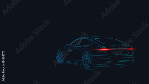 Modern car minimalistic line illustration. Car outline. Dark background. Vector illustration.
