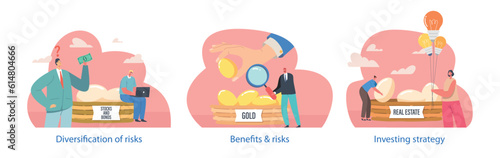 Isolated Vector Elements with Business Characters Perform Risk Diversification Theme, Strategy To Reduce Losses