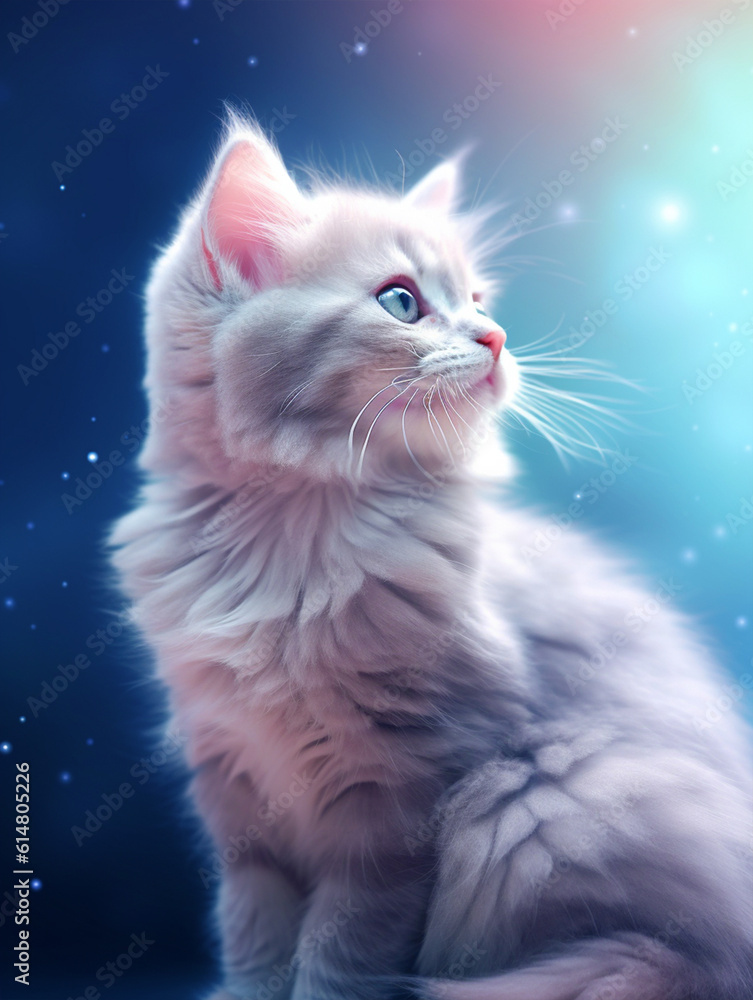 Cute Curious white cat background - ai generative