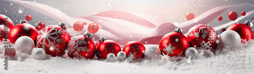 Red and white Christmas decorations. Christmas card or background, ai generatoive