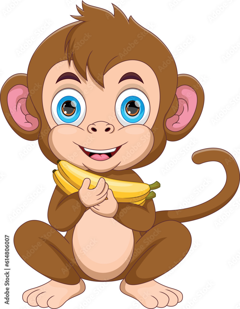 Obraz premium cartoon cute monkey with bananas