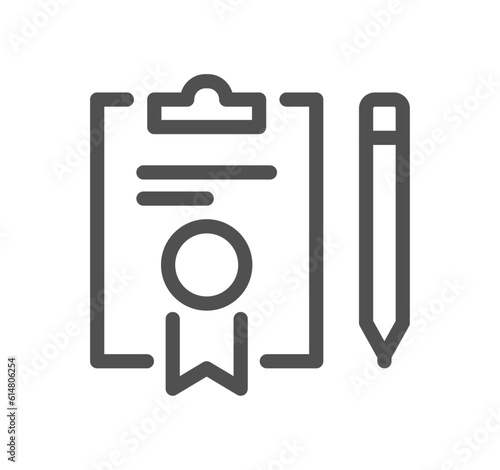 Diploma and certificate related icon outline and linear vector.