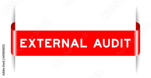 Red color inserted label banner with word external audit on white background