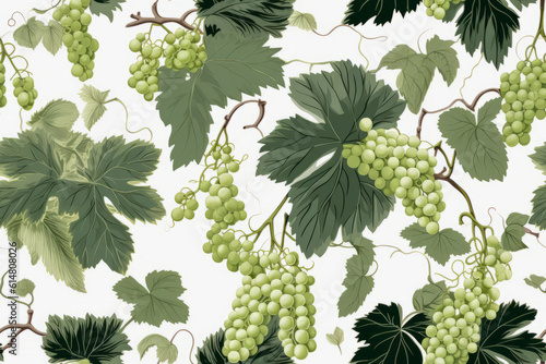 repeat pattern tilable background of grapes, seamless grape fruit background with grape blossom and leaf foliage