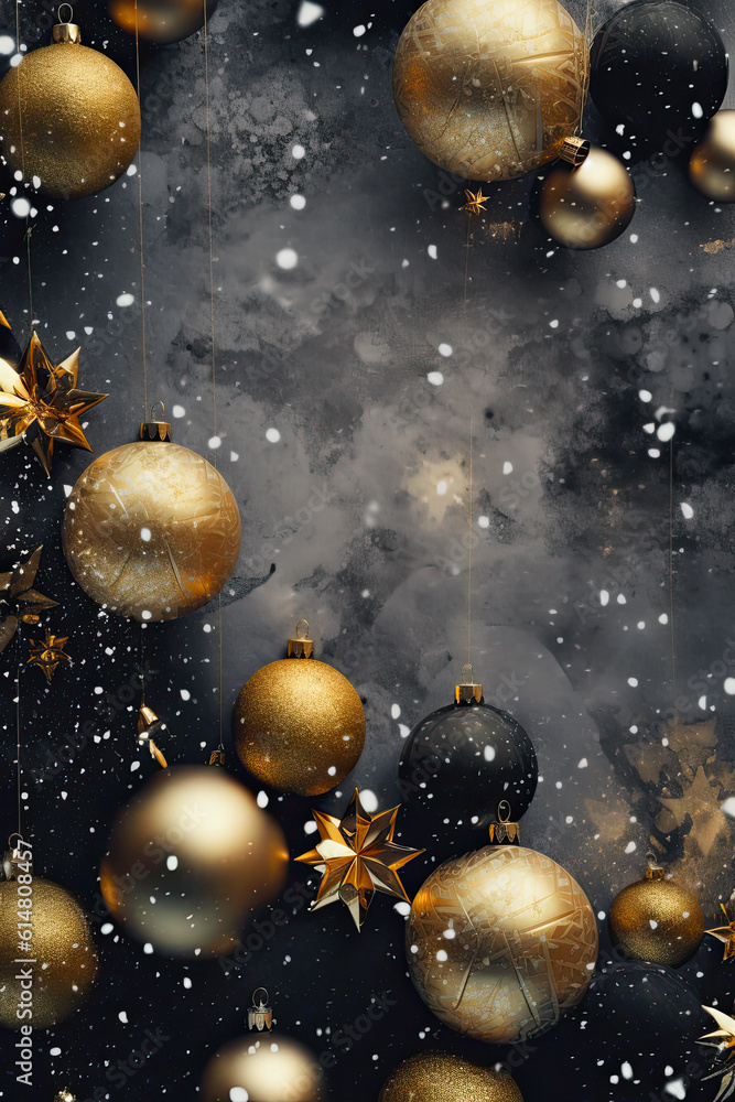 gold and black Christmas decorations. Christmas luxury golden card or background. ai generative gold and black Christmas decorations. Christmas luxury golden card or background. ai generative