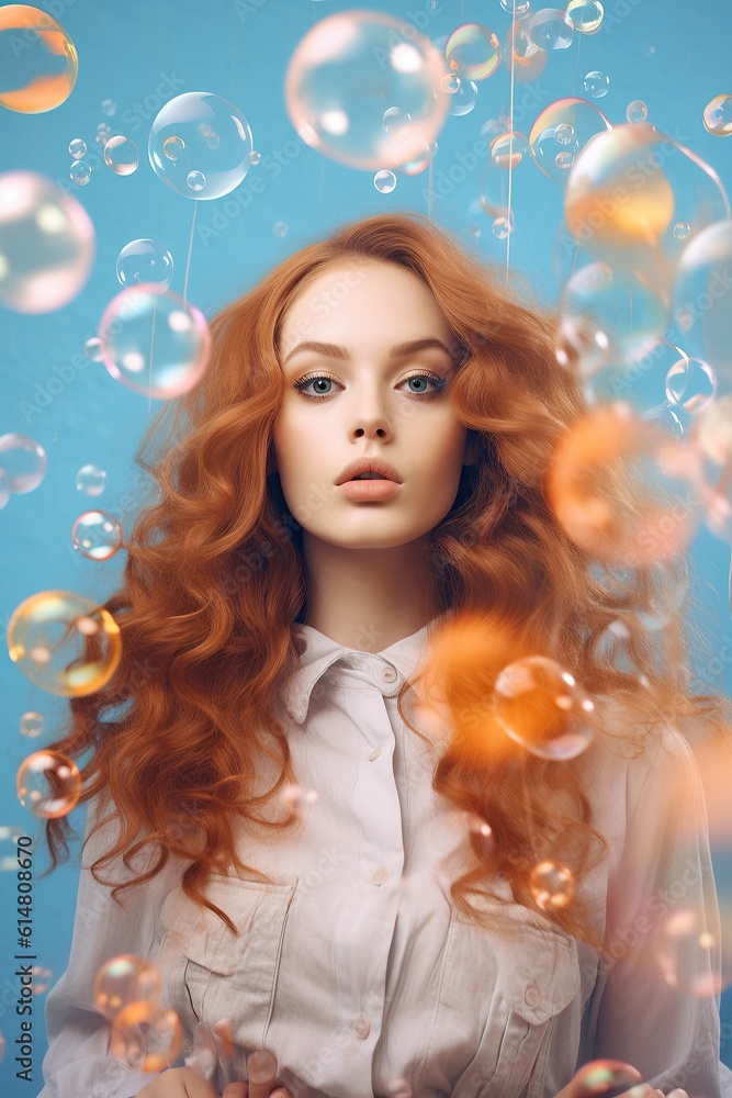 Vibrant redhead captivatingly wearing bubble dress: human face clothing girl person portrait doll fashion Vibrant redhead captivatingly wearing bubble dress: human face clothing girl person portrait doll fashion