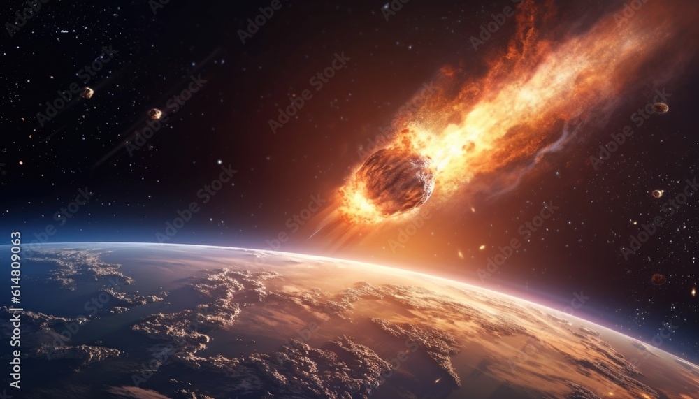 Meteor Impact with Earth, fireball Asteroid In Collision with Planet