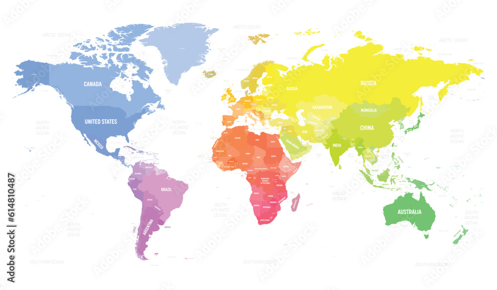 World map. High detailed blank political map of World. Colorful map on white background.