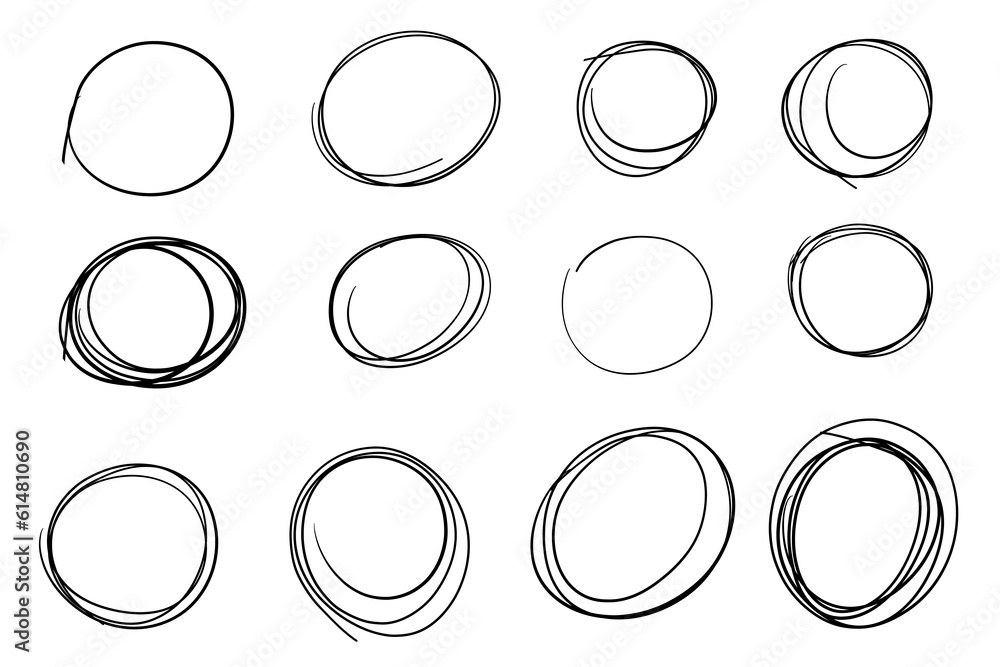 Hand Drawn Circle. Circular scribble doodle round circles. Highlight circles set. Line art Hand Drawn Circle. Circular scribble doodle round circles. Highlight circles set. Line art