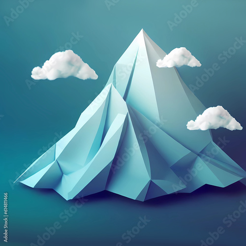 Origami in the form of landscape mountains and clouds. Generative AI.