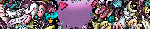 Baby doodle banner. Cartoon vector detailed background