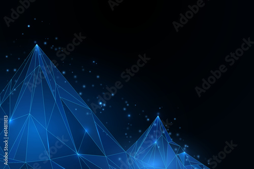 Digital vector wireframe mountain. Low poly on blue dark background. Victory motivation technology. Vector illustration EPS10