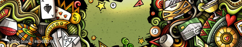 Casino hand drawn doodle banner. Cartoon vector detailed flyer.