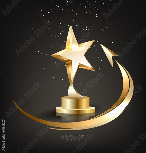 Realistic Golden Star Trophy Award in