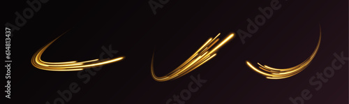  Fire comet flying. Shining lights in motion with small particles. Ring of fire, Plasma ring on a dark background. 3D rendering, Abstract background.