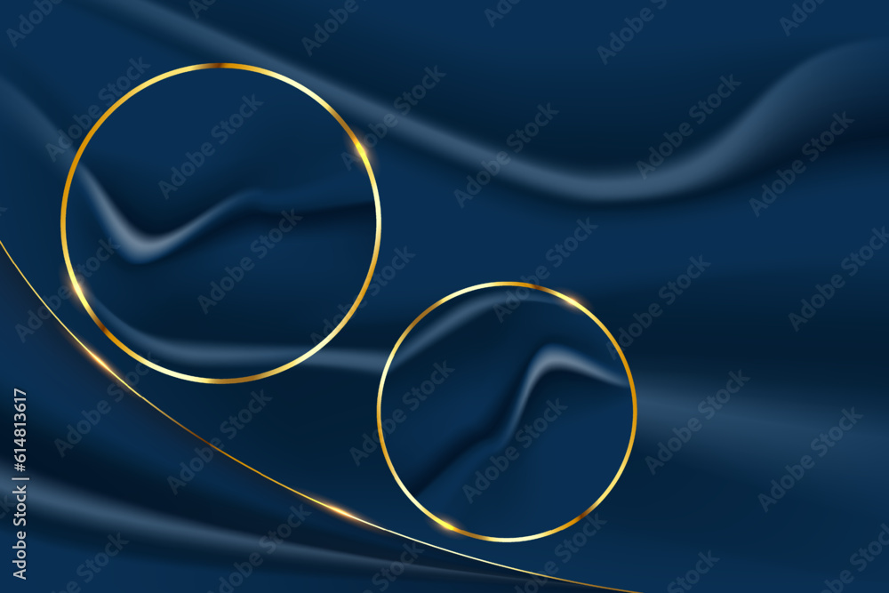 abstract design luxury gold circle line on fabric crumpled dark blue background. vector illustration abstract design luxury gold circle line on fabric crumpled dark blue background. vector illustration