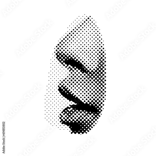 Halftone mouth and nose in side view. Collage design lips in trendy magazine style. Vector illustration with vintage grunge punk cutout element.