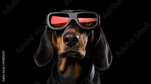 portrait of a dog wearing sunglasses on isolated background