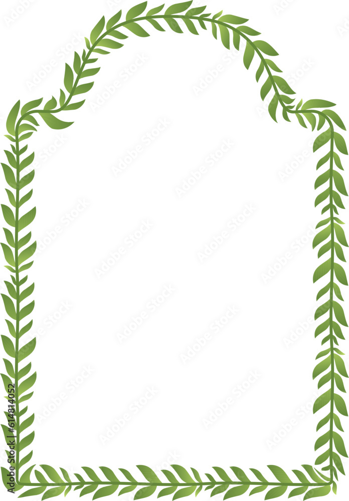 Fototapeta premium Convex Arch rectangular frame architectural window door green leaf vector flower frame wreath floral leaf foliage leaves botanical laurel flower natural decoration wedding anniversary celebration 