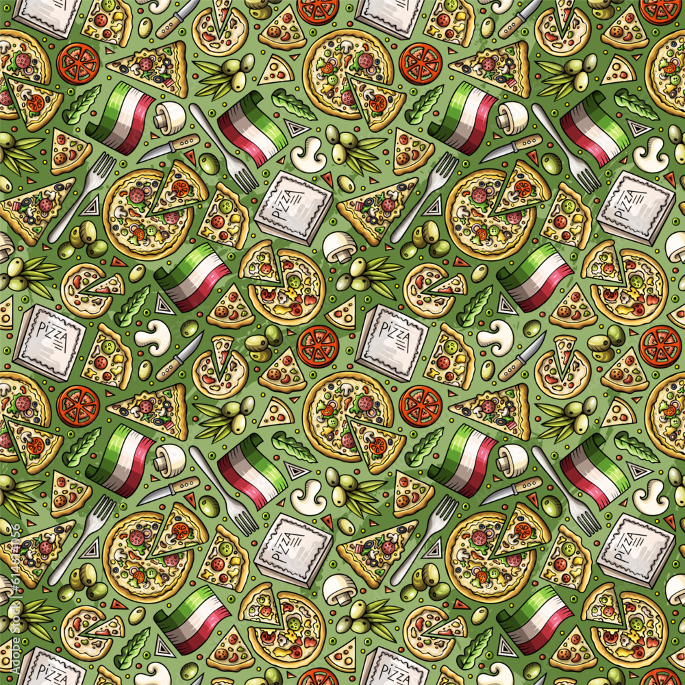 Cartoon cute doodles Italian Food seamless pattern