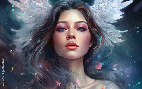 Magic Fantasy Goddess Woman Portrait Digital Generated Colorful Illustration Artwork Background