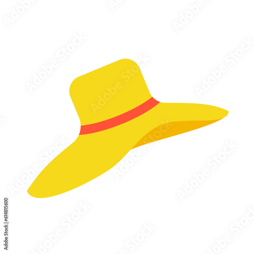 Vector illustration. Large yellow beach hat. Isolated object on a white background. Summer icon.
