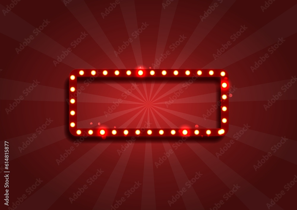 Red rectangular retro frame with glowing lamps.