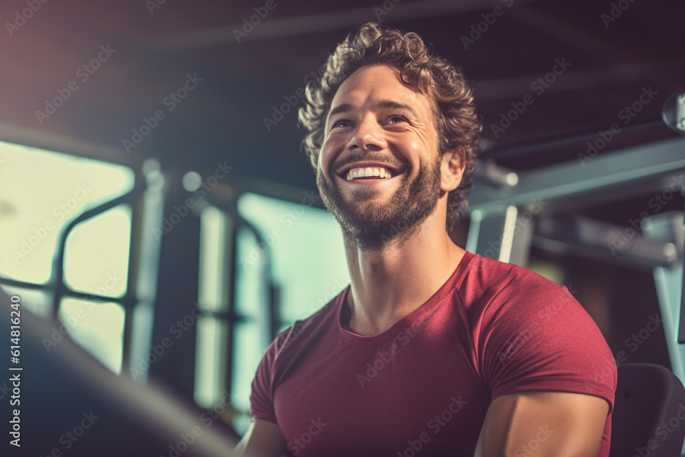 Fototapeta premium Fitness, gym and happy portrait of personal trainer man ready for workout coaching. Training, wellness and exercise coach. High quality photo