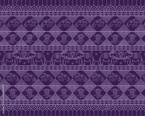 Tradition elephant pattern is very popular style and design. Art for fabric seamless ethnic repeat batik carpet print and textile tile. 