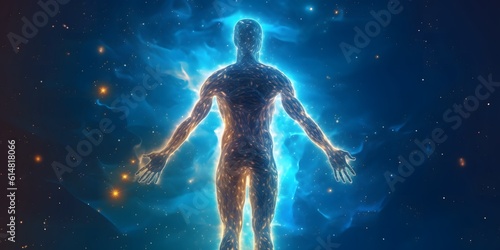 Astral body silhouette with abstract space background,digital illustration generative AI