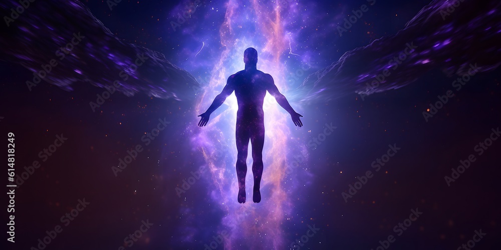 Astral body silhouette with abstract space background,digital illustration generative AI