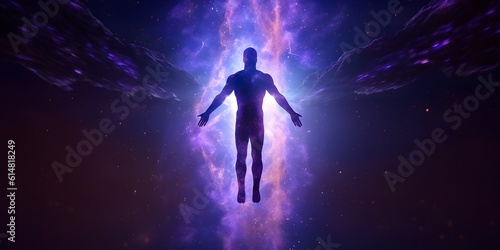 Astral body silhouette with abstract space background digital illustration generative AI