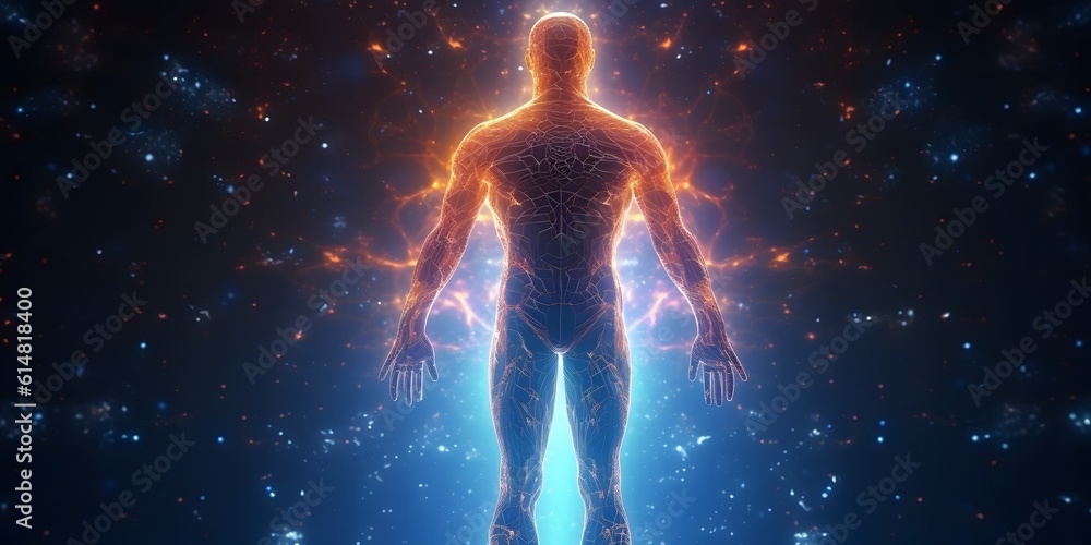 Astral body silhouette with abstract space background,digital illustration generative AI Astral body silhouette with abstract space background,digital illustration generative AI