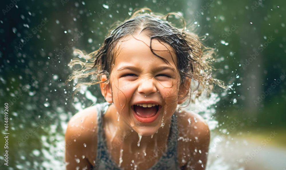 Fototapeta premium children playing in the rain AI GENERATIVE