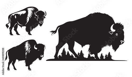 Set of bison silhouette characters with vector illustration