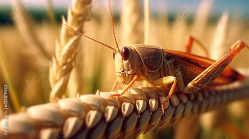 A swarm of locusts in the fields of wheat. Consume crops, Generative AI
