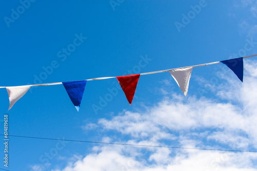 Bunting against a bright blue sky summer